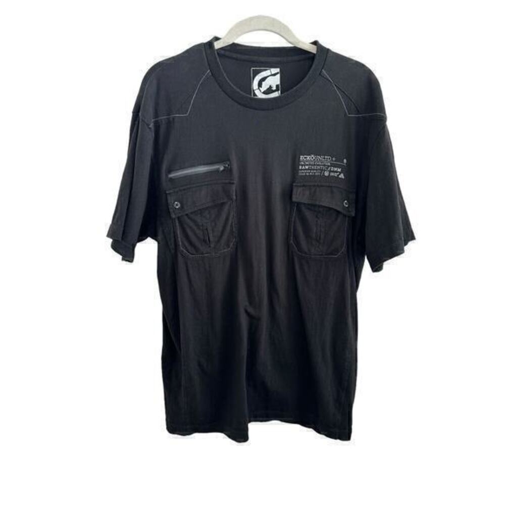 VTG Ecko Unlimited Shirt Mens Extra Large Y2K Black Short Sleeve Hip Hop Zippers